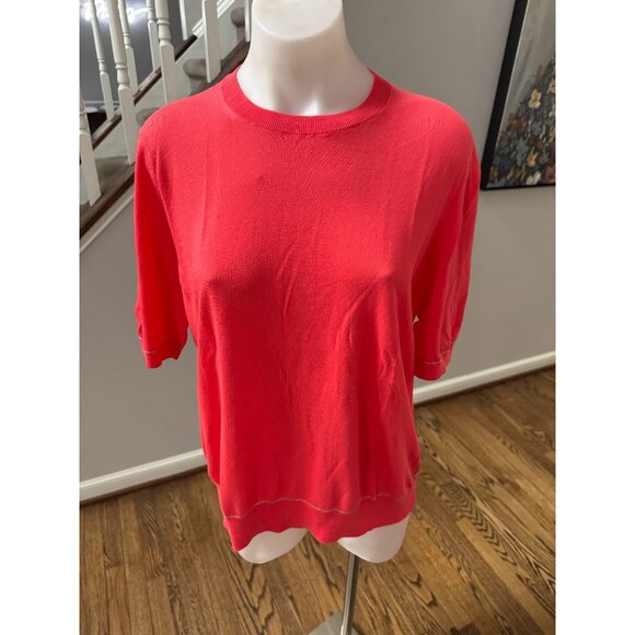 Lafayette 148 New York Short Sleeve Cotton Knit Sweater Pink Metallic Trim Sz XL - Picture 2 of 4